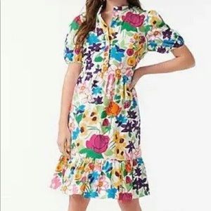 J. Crew Puff-Sleeve Dress Size 8 in Vibrant Garden, worn once, EUC, $55